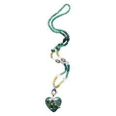 Clarissa Bronfman Opal Jade Moonstone Chalcedony Agate Big Heart Beaded Necklace