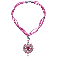Clarissa Bronfman Pink Agate Diamond Crystal Ruby Indian Vintage Pendant Necklac