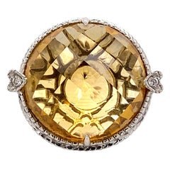 18 Carat Rose Cut Citrine with Diamond Ring 18 Karat White Gold