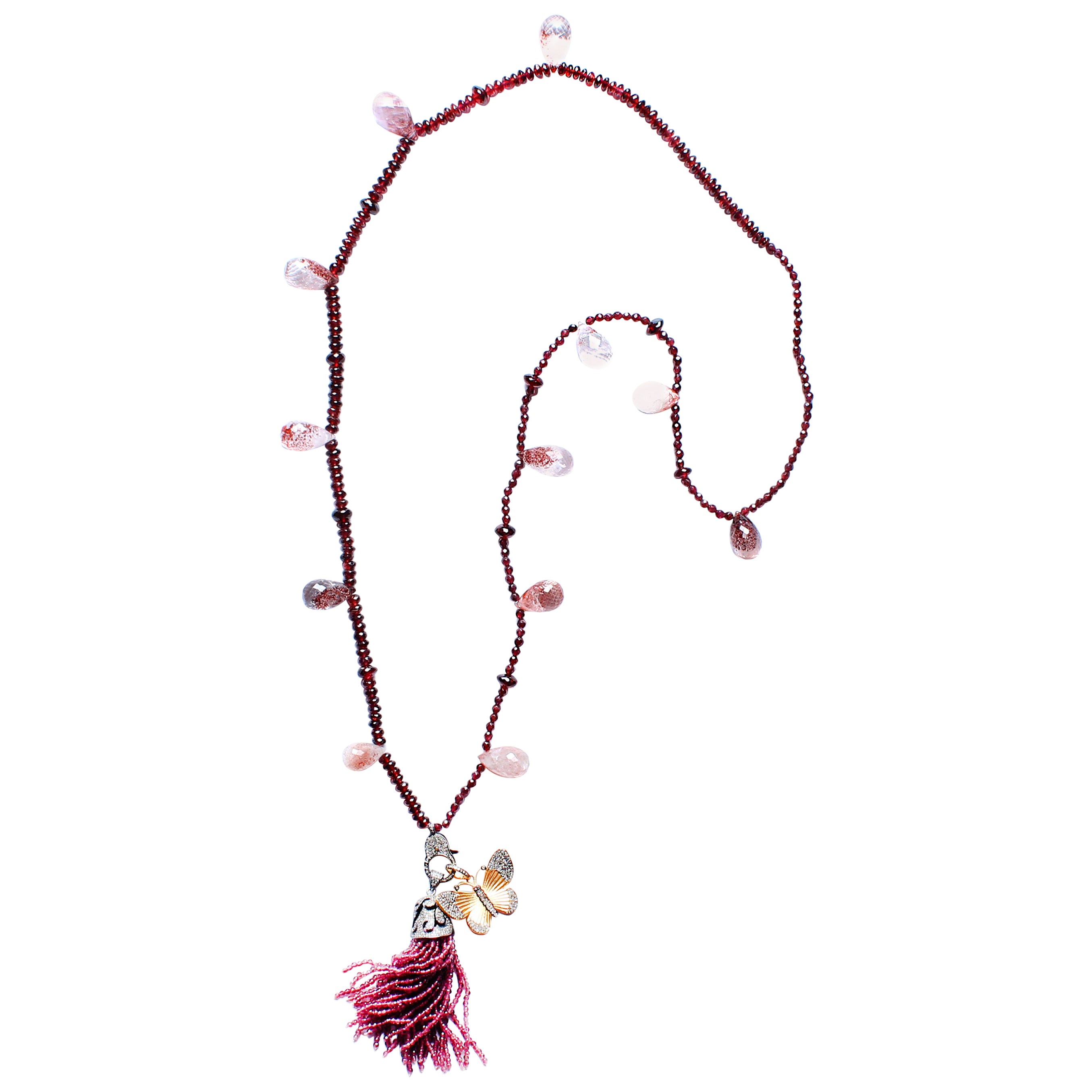 Clarissa Bronfman Garnet Rubelite Diamond Ruby 14kgold Butterfly Tassel Necklace