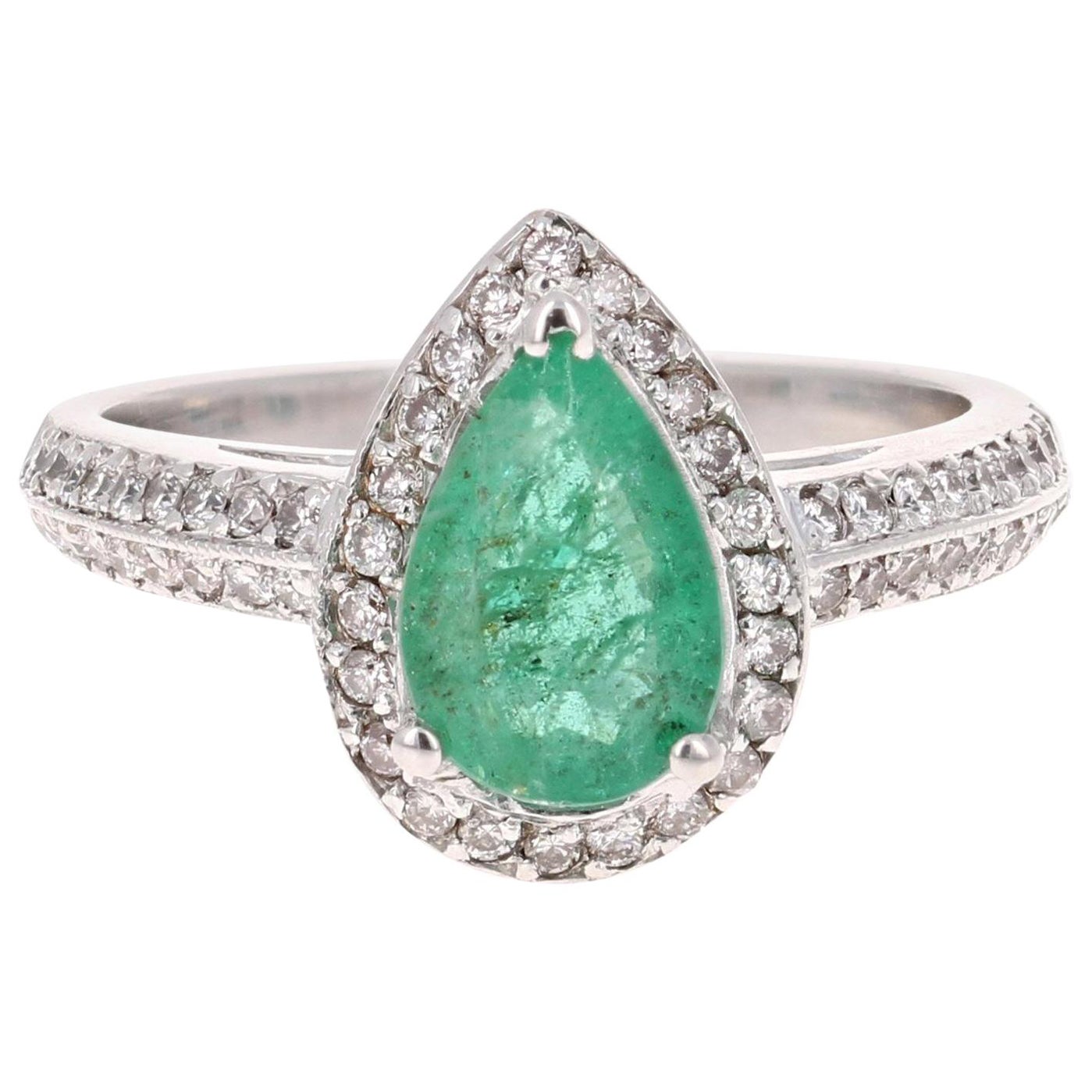 1.52 Carat Emerald Diamond 14 Karat White Gold Engagement Ring For Sale