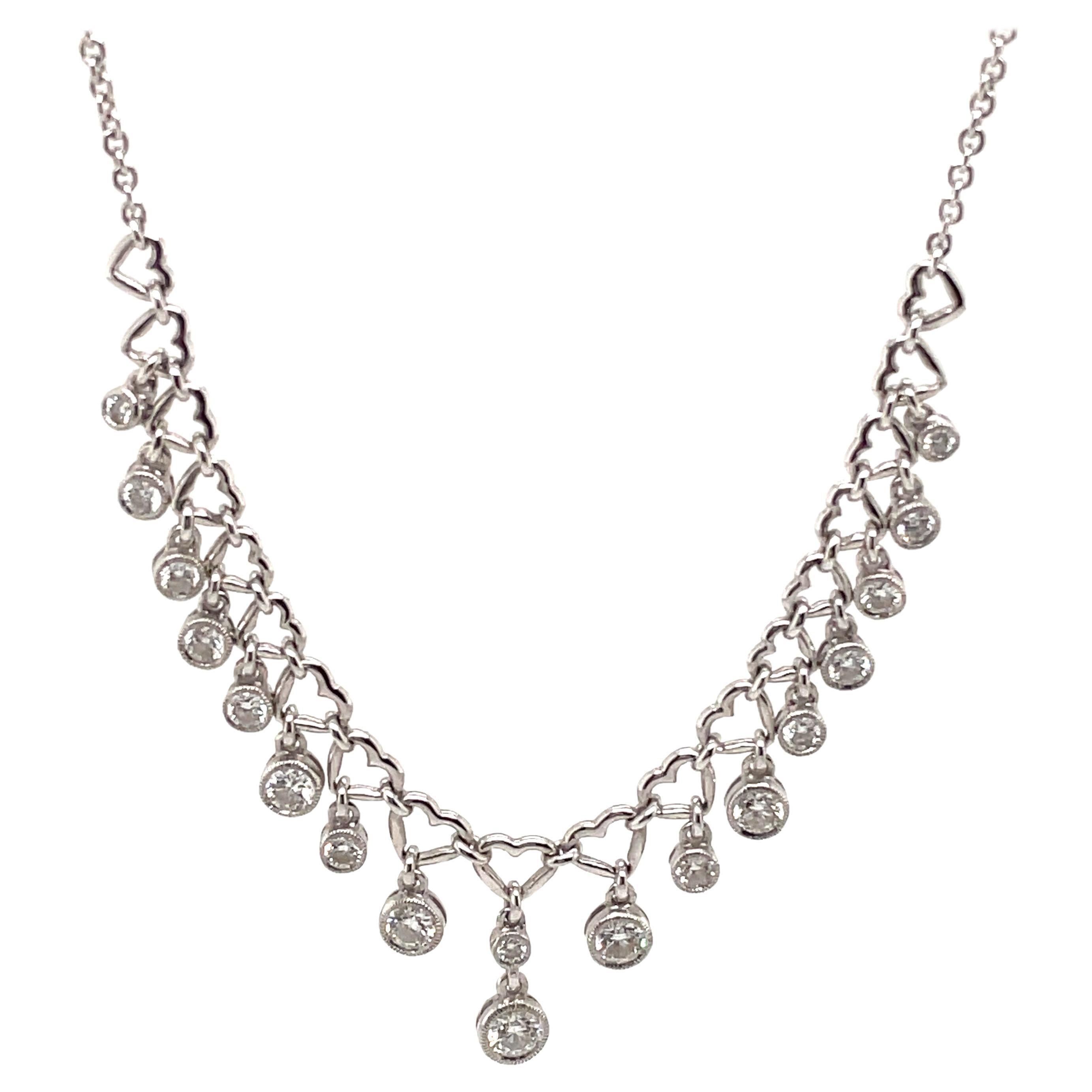 1.13ct Dangling Bezel Set Diamond Necklace 18k White Gold For Sale