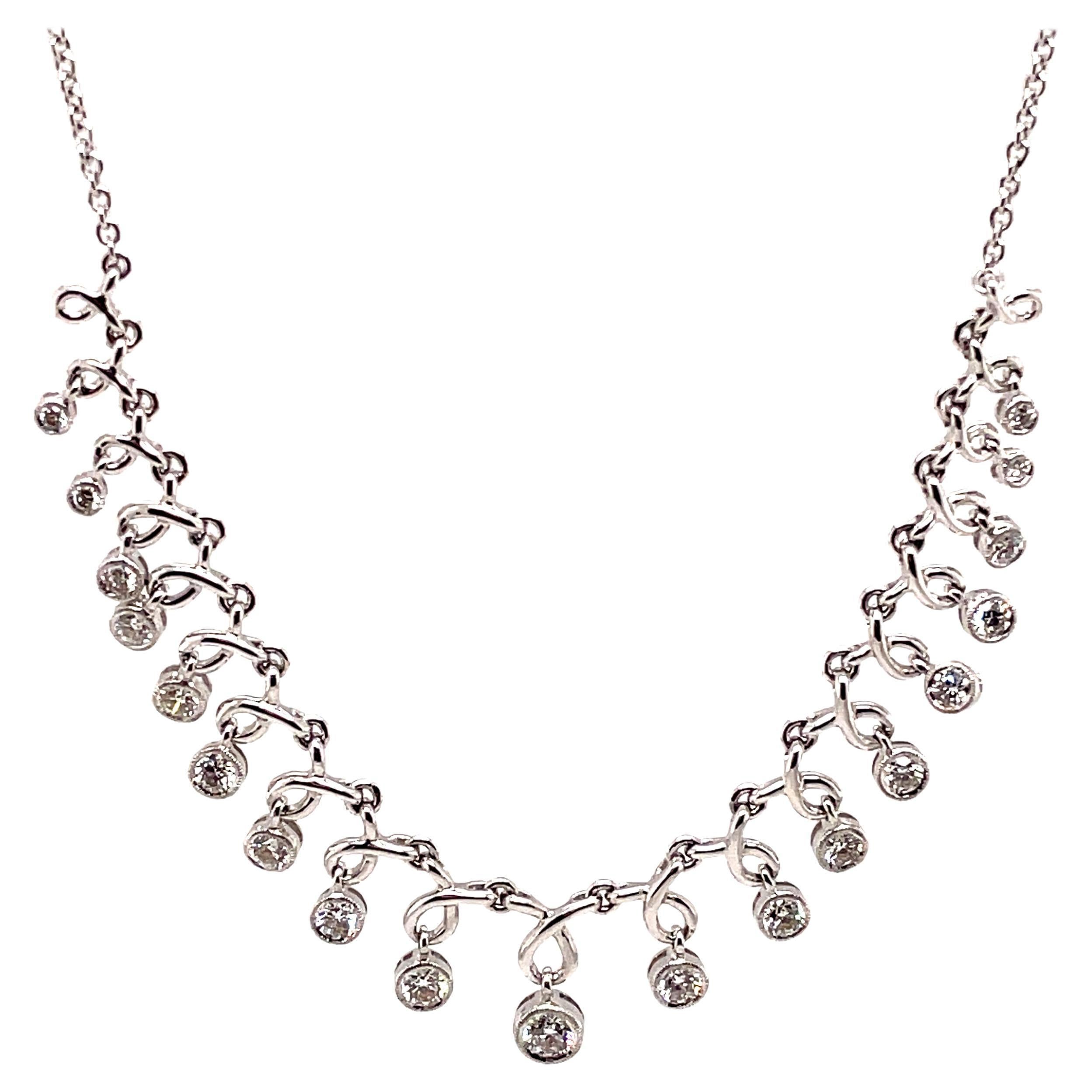 1.24ct Dangling Bezel Set Diamond Necklace 18k White Gold