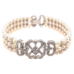 Art Deco Style Diamond and Pearl Bracelet 18k White Gold
