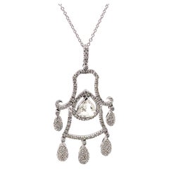 2,64ct Rose Cut und runder Diamant Anhänger Halskette 18k Weißgold