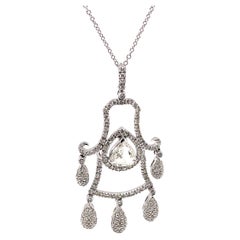 2.64ct Rose Cut and Round Diamond Pendant Necklace 18k White Gold