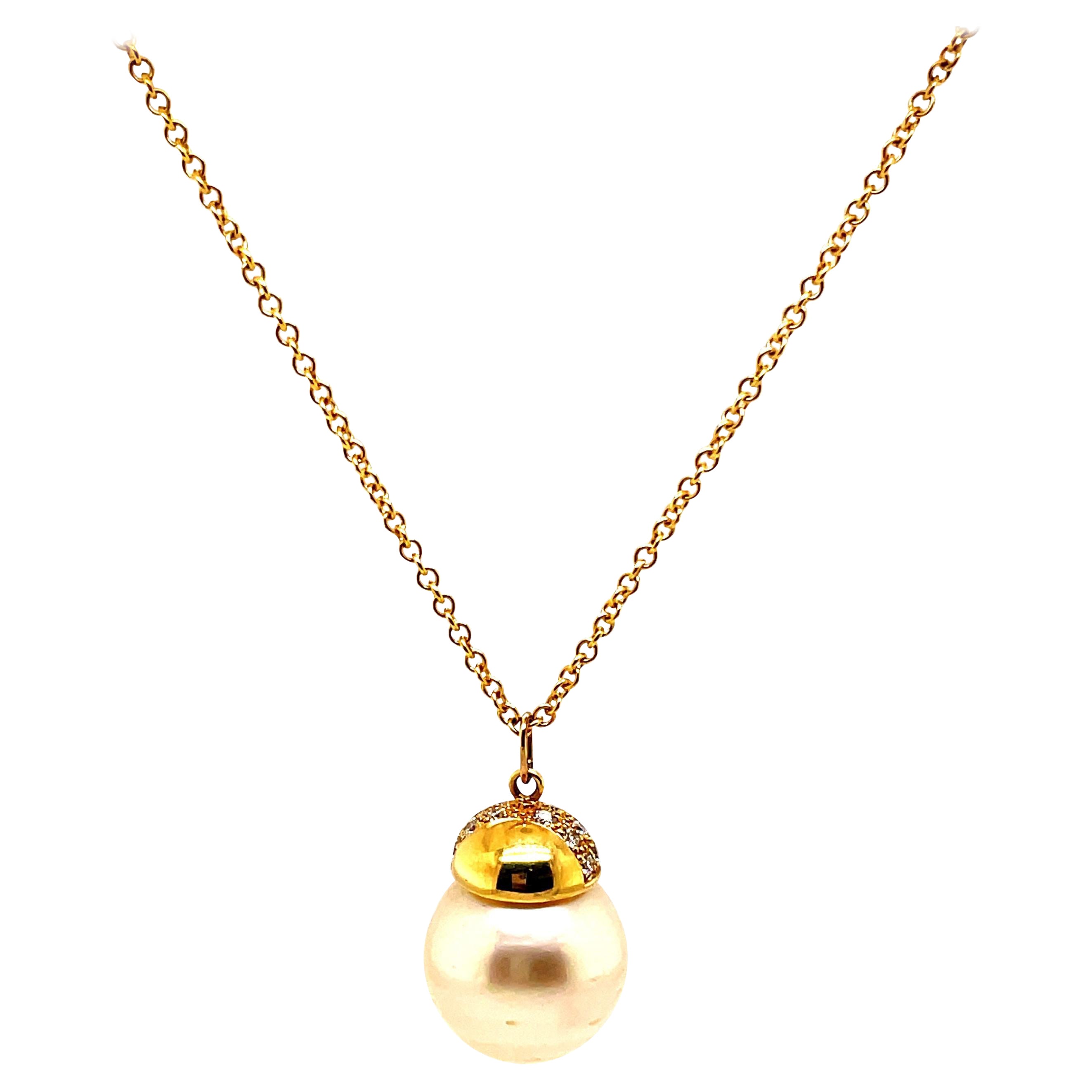 Perlen- und Diamant-Anhänger-Halskette 18k Gelbgold