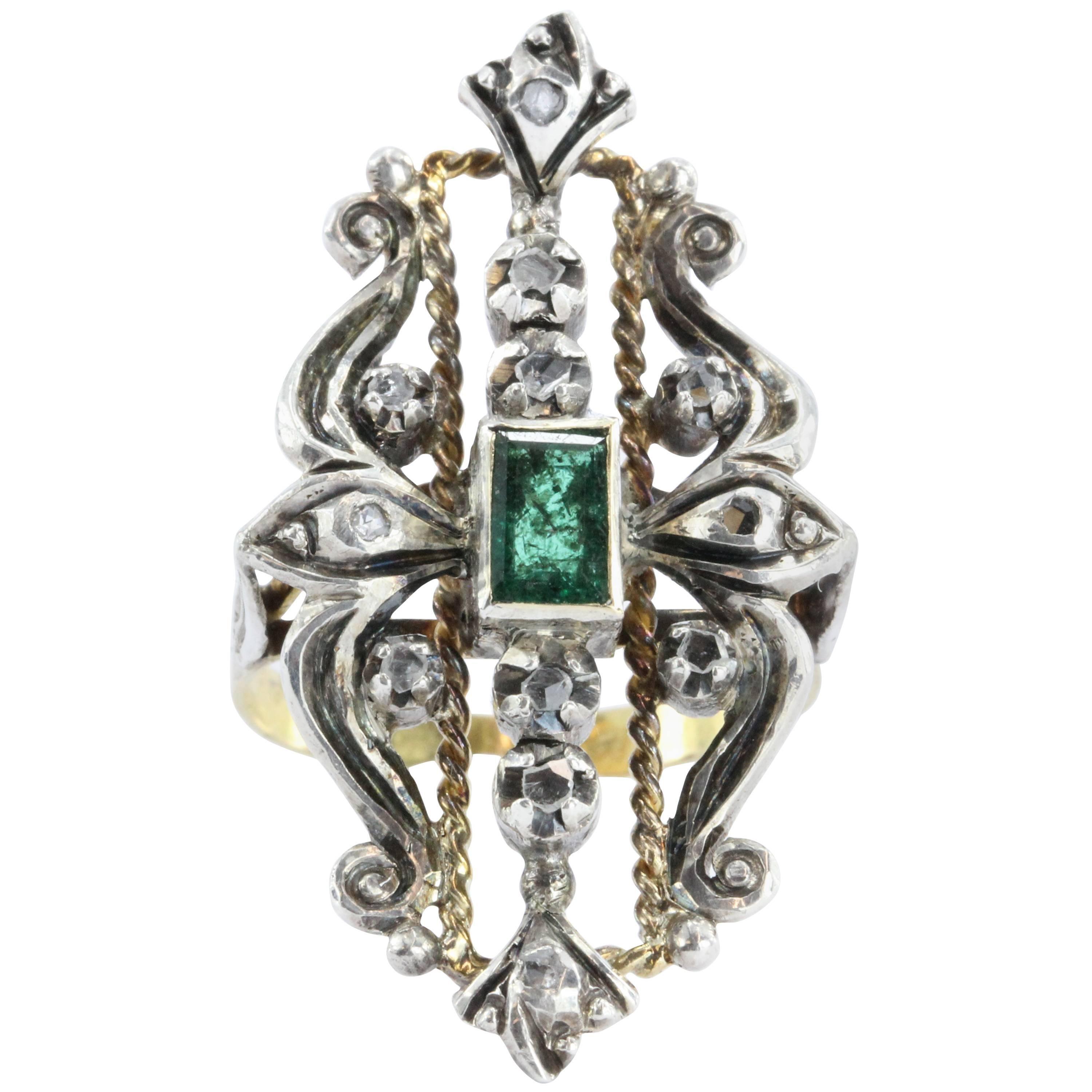 19th Century Victorian Emerald & Rose Cut Diamond Ring