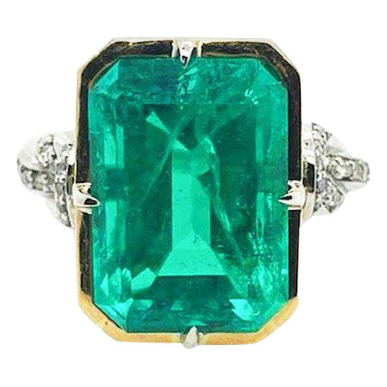 Artist 3ct Emerald in Forget Me Knot Ring Platinum and 22ct Yellow Gold For Sale