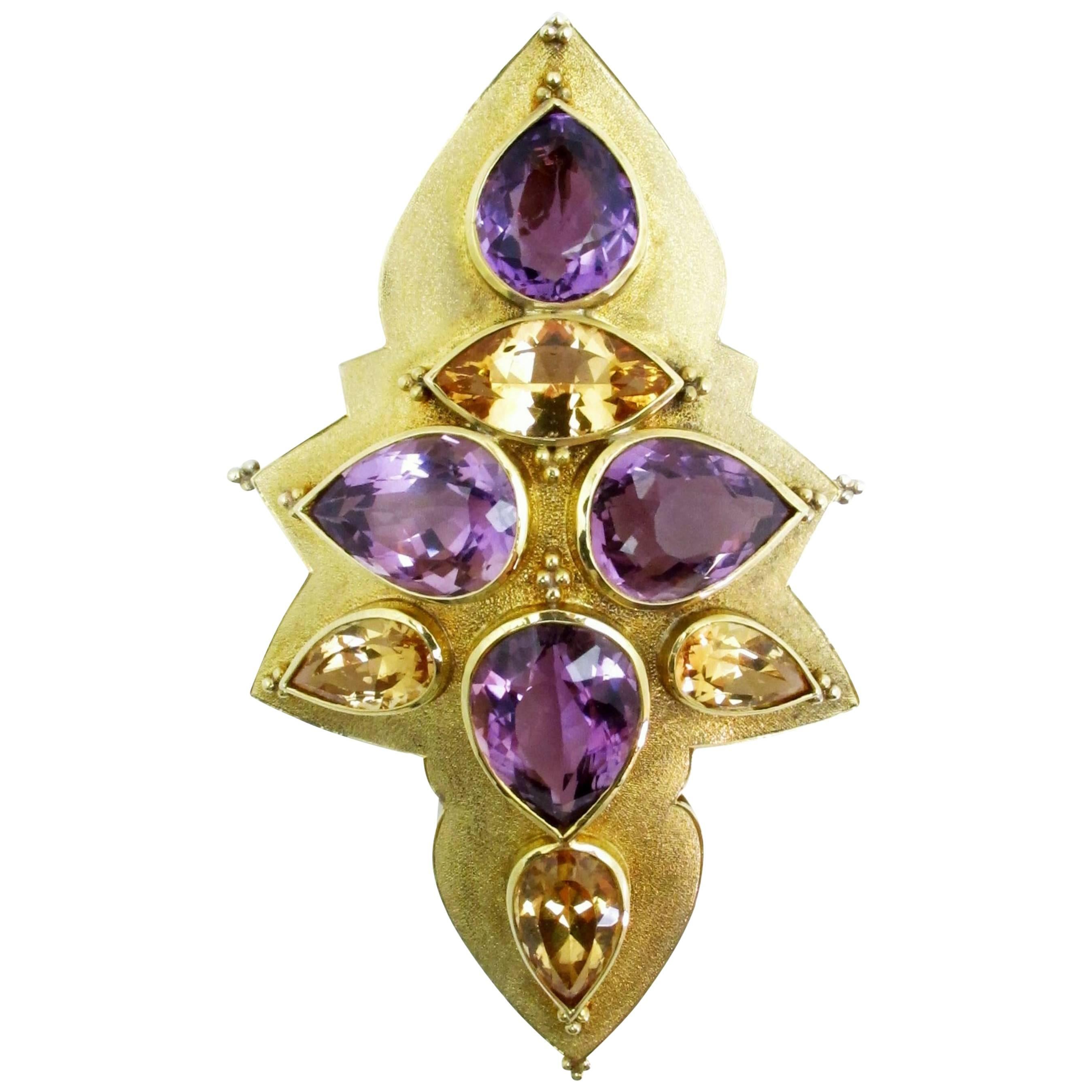 Imperial Topaz Amethyst Gold Pin Pendant For Sale