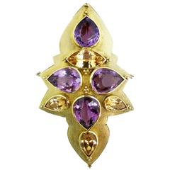 Imperial Topaz Amethyst Gold Pin Pendant