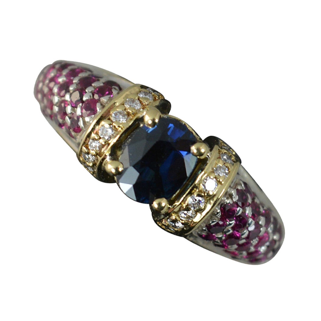 Urart Designer Heavy 18ct Gold Sapphire Ruby Diamond Ring