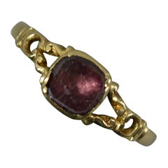 Rare Georgian Childrens Foiled Garnet Solitaire and 18ct Gold Ring, c1790