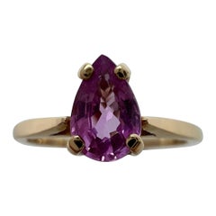 IGI Certified Purple Pink Sapphire Untreated Yellow Gold Pear Cut Solitaire Ring