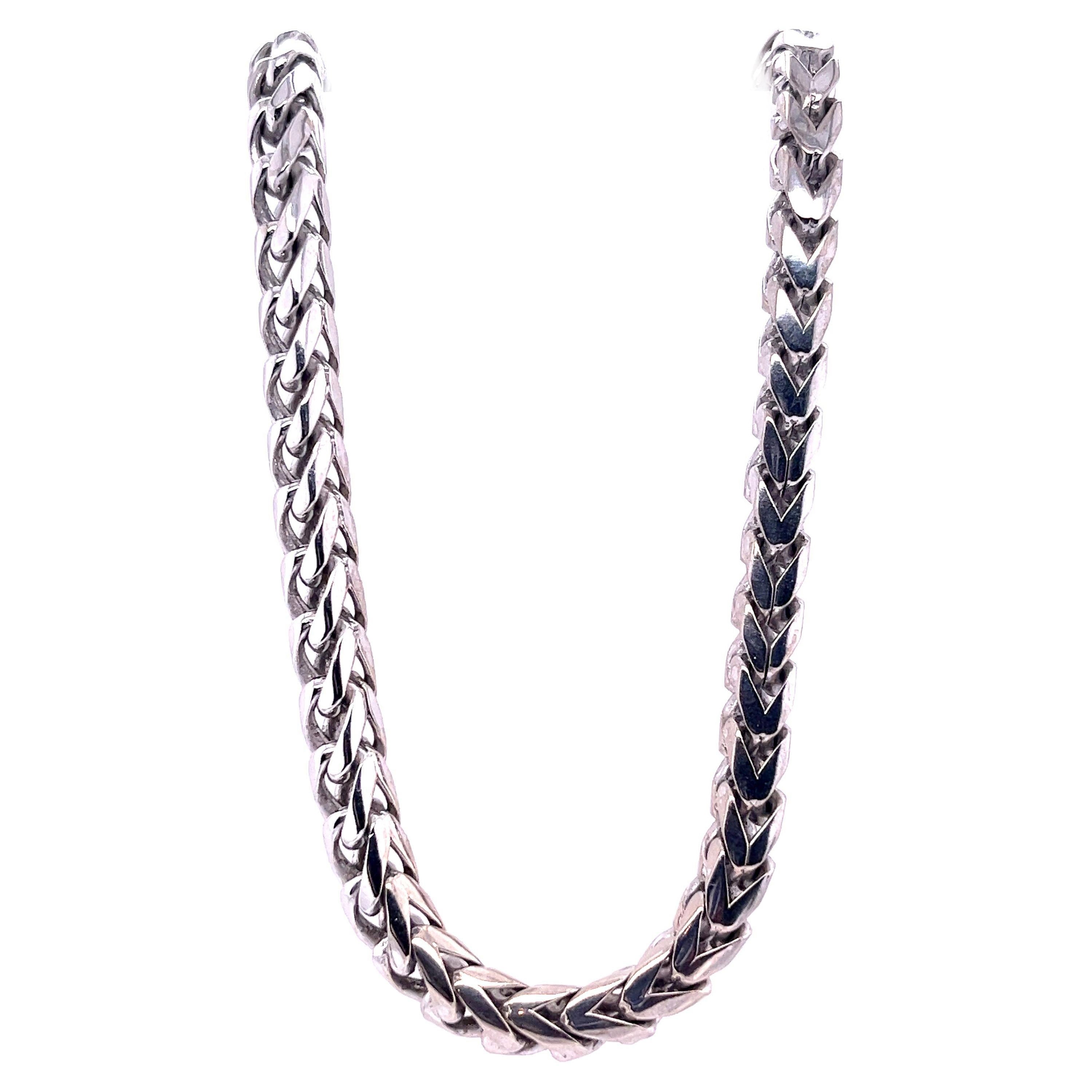 14K Solid White Gold Flat Wheat Chain with Lobster Claw Closure For Sale