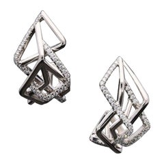 Amy Burton Sculptural Asymmetric Platinum and Diamond Disorient Hoop Earrings