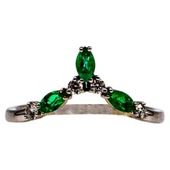 Art Deco Style Baguette Cut Emerald White Diamond White Gold Cocktail Ring