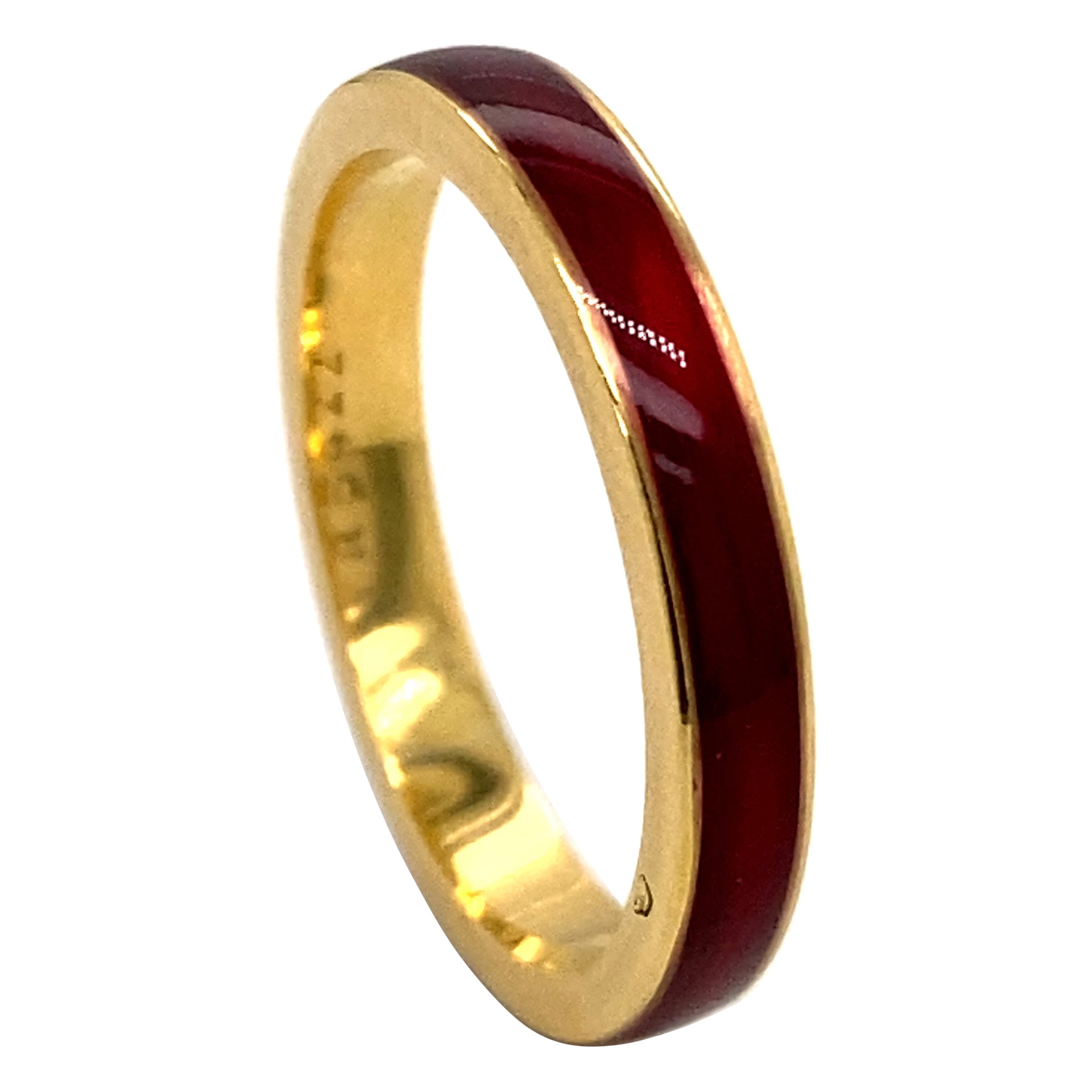 Vintage Cartier Red Enamel 18 Karat Yellow Gold Band, Circa 1960