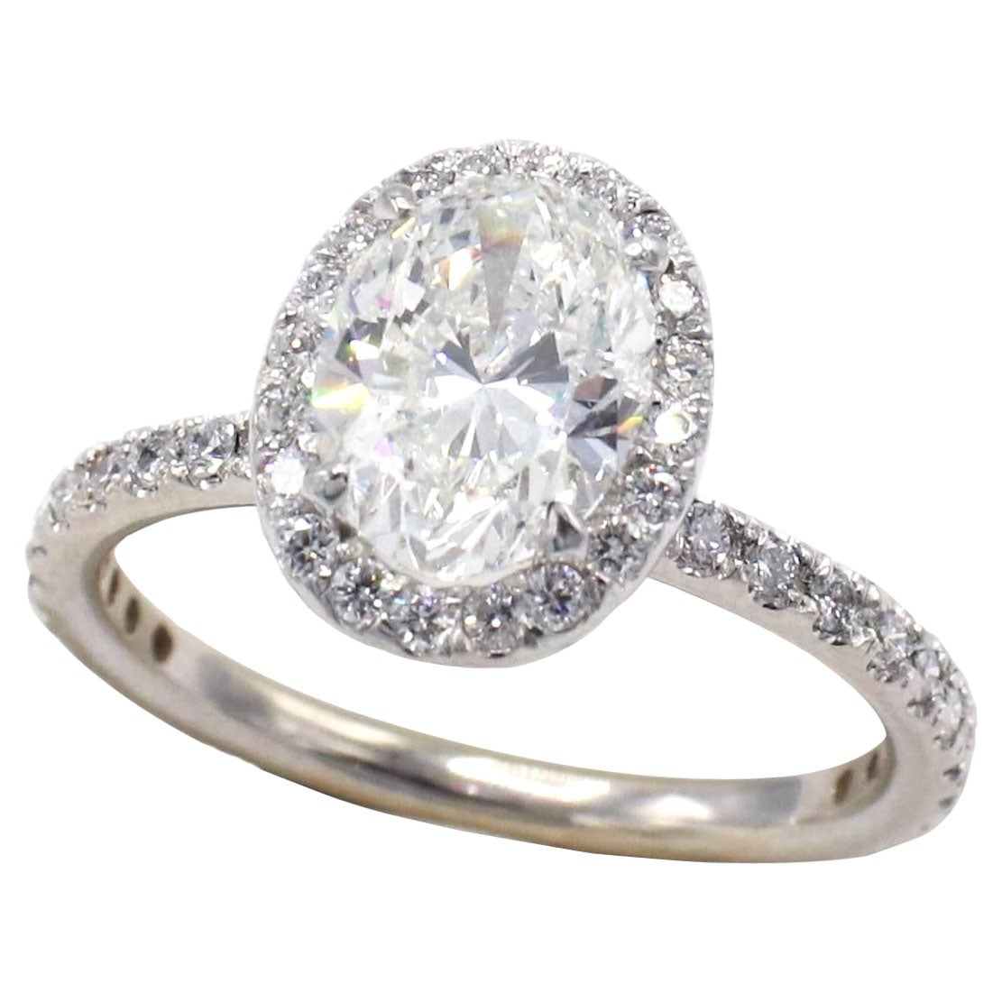 GIA Certified 1.50 Carat Oval H SI2 Halo Diamond Engagement Ring