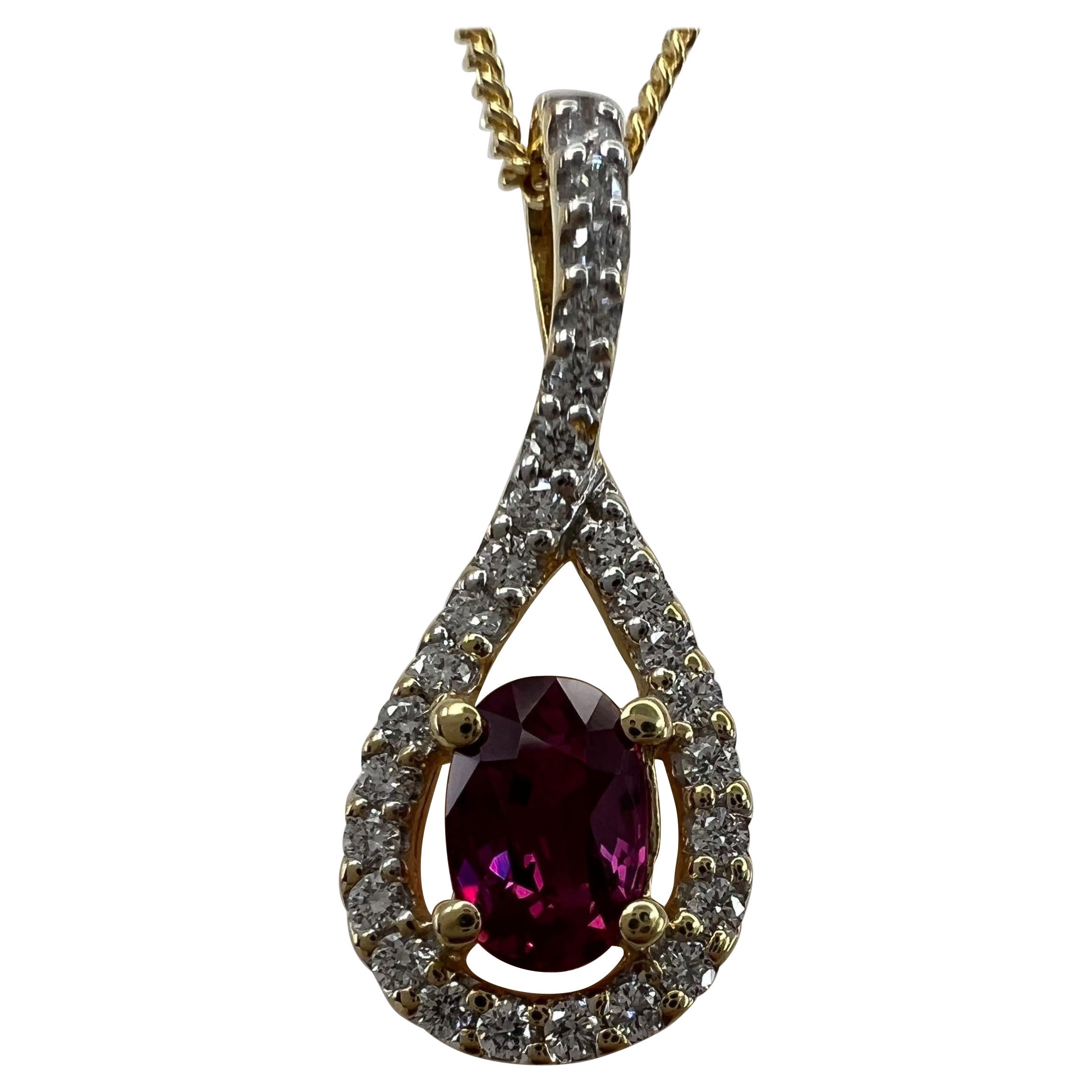 Unique Pink Sapphire & Diamond Certified Untreated Crossover 18k Oval Pendant For Sale
