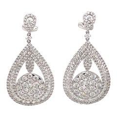 5.74ct Pave Diamond Drop Earrings 18k White Gold