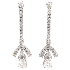 3.32ct Pear and Round Diamond Drop Earrings 18k White Gold