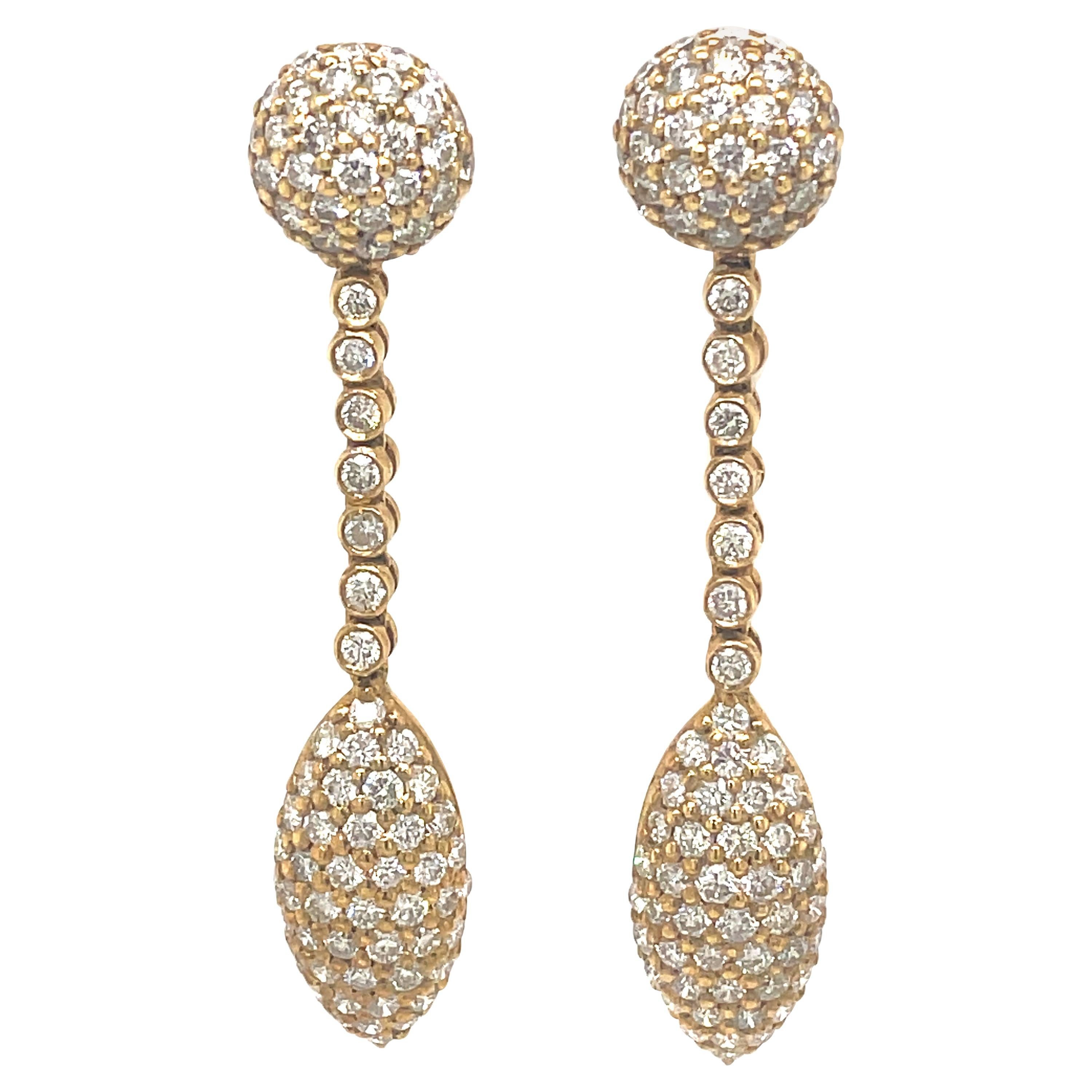 5.52ct Pave Diamond Drop Earrings 18k Yellow Gold For Sale