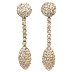 5.52ct Pave Diamond Drop Earrings 18k Yellow Gold