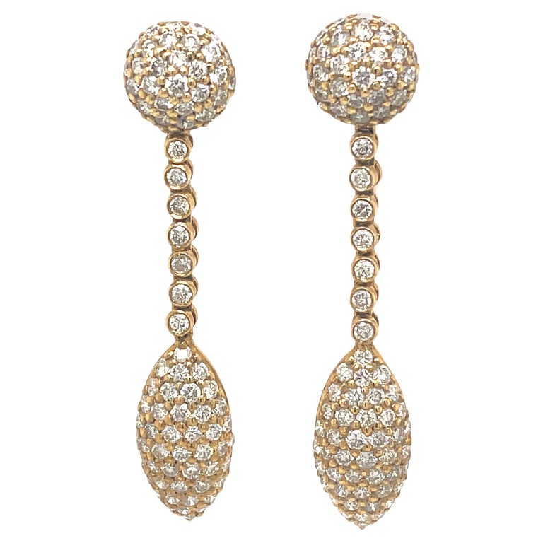 5.52ct Pave Diamond Drop Earrings 18k Yellow Gold For Sale at 1stDibs