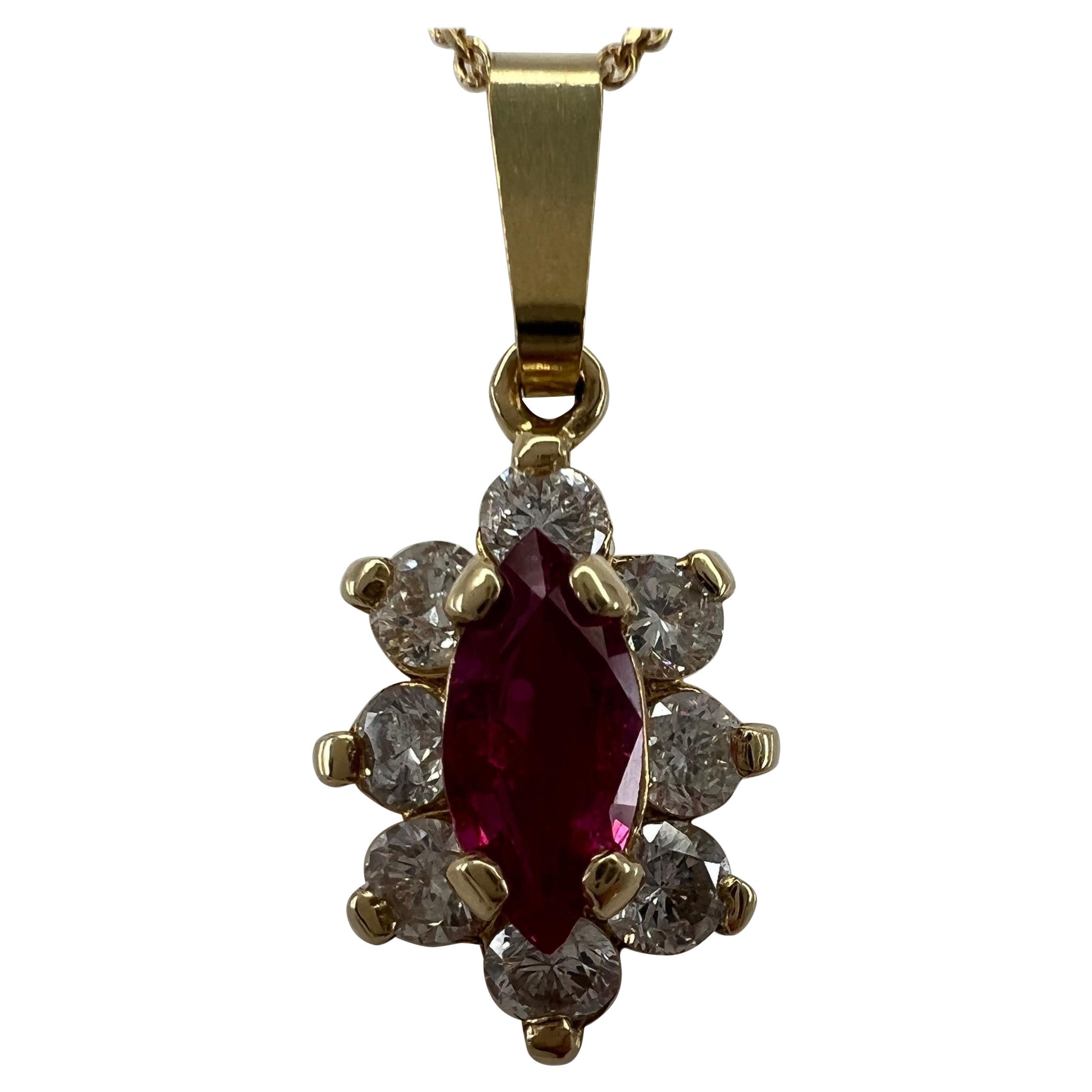 IGI Certified Untreated Burmese Ruby & Diamond Yellow Gold Pendant Necklace