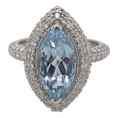 2.57 Carat Marquise Aquamarine with Pave Set Diamonds Ring 18 Karat White Gold