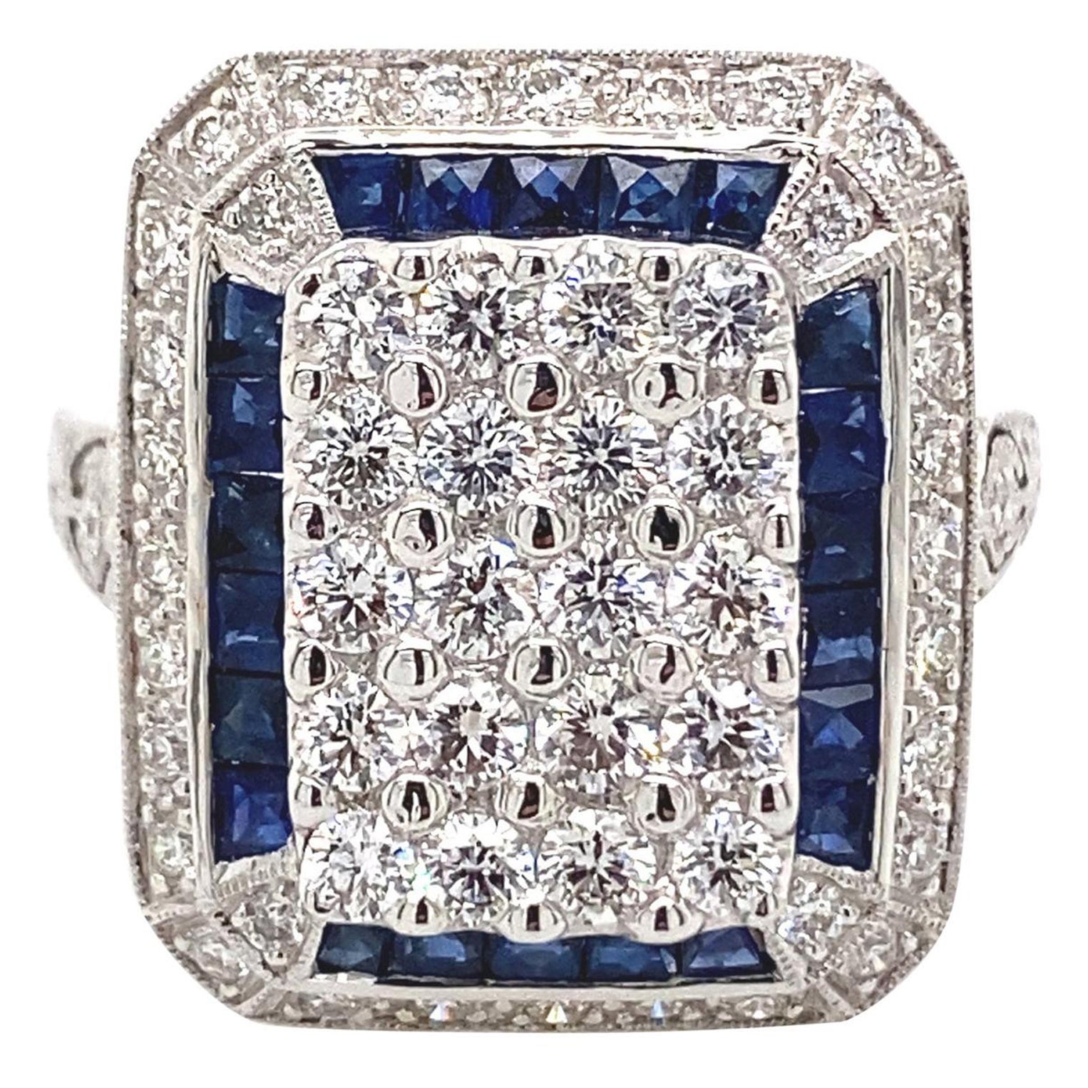 Art Deco Inspired Diamond and Ruby Ring 18 Karat White Gold For Sale at ...