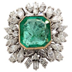 14.00 Carat Emerald with Diamonds Vintage Ring 18 Karat White Gold
