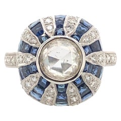 Antique Art Deco Inspired Diamond & Sapphire Ring 18k White Gold