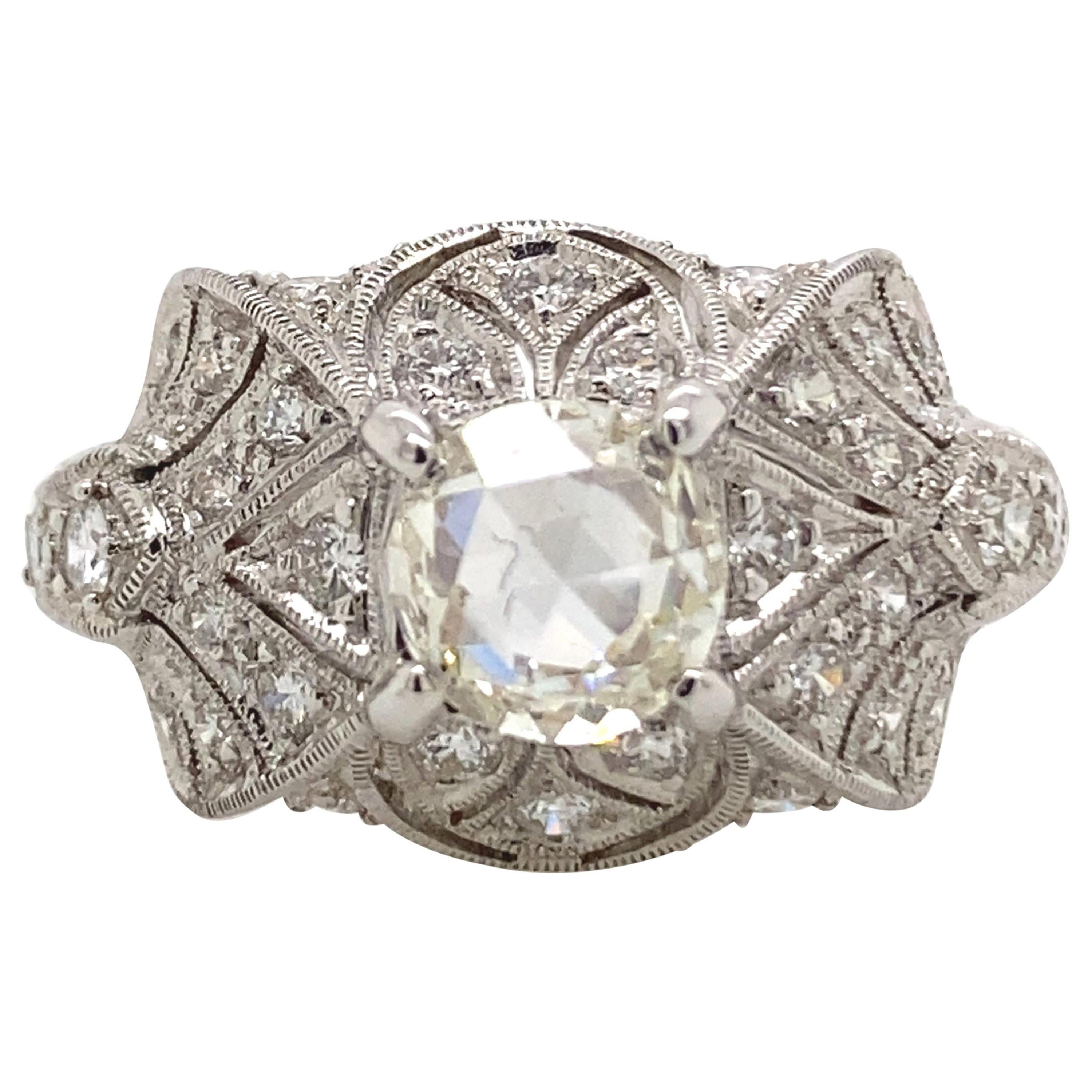 1.49 Carat Edwardian Inspired Diamond Ring 18 Karat White Gold For Sale