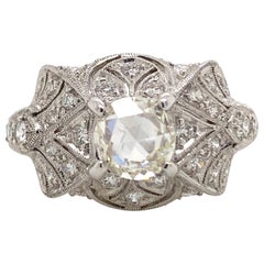 Antique 1.49 Carat Edwardian Inspired Diamond Ring 18 Karat White Gold