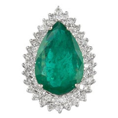 8.11 Carat Emerald with Double Diamond Halo Ring 18 Karat White Gold