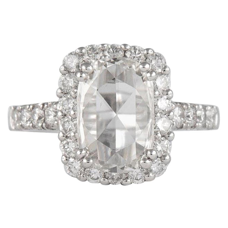 1.78 Carat Rose Cut Diamond with Halo Engagement Ring 18 Karat White Gold For Sale