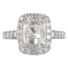 1.78 Carat Rose Cut Diamond with Halo Engagement Ring 18 Karat White Gold