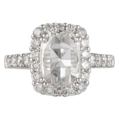 Anello di fidanzamento con diamante taglio rosa da 1,78 carati e aureola in oro bianco 18 carati