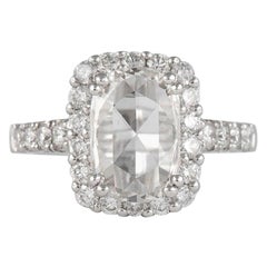 Bague de fiançailles en or blanc 18 carats avec halo de diamants taille rose de 1,78 carat