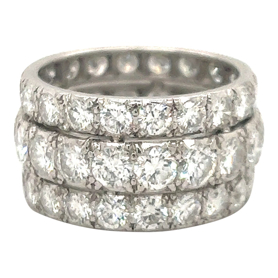 Estate Diamond Wide Band Platinum Ring 6.40 Ct.