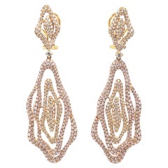 5.75ct Pave Set Diamonds Dangle Wave Earrings 18k Rose and Yellow Gold