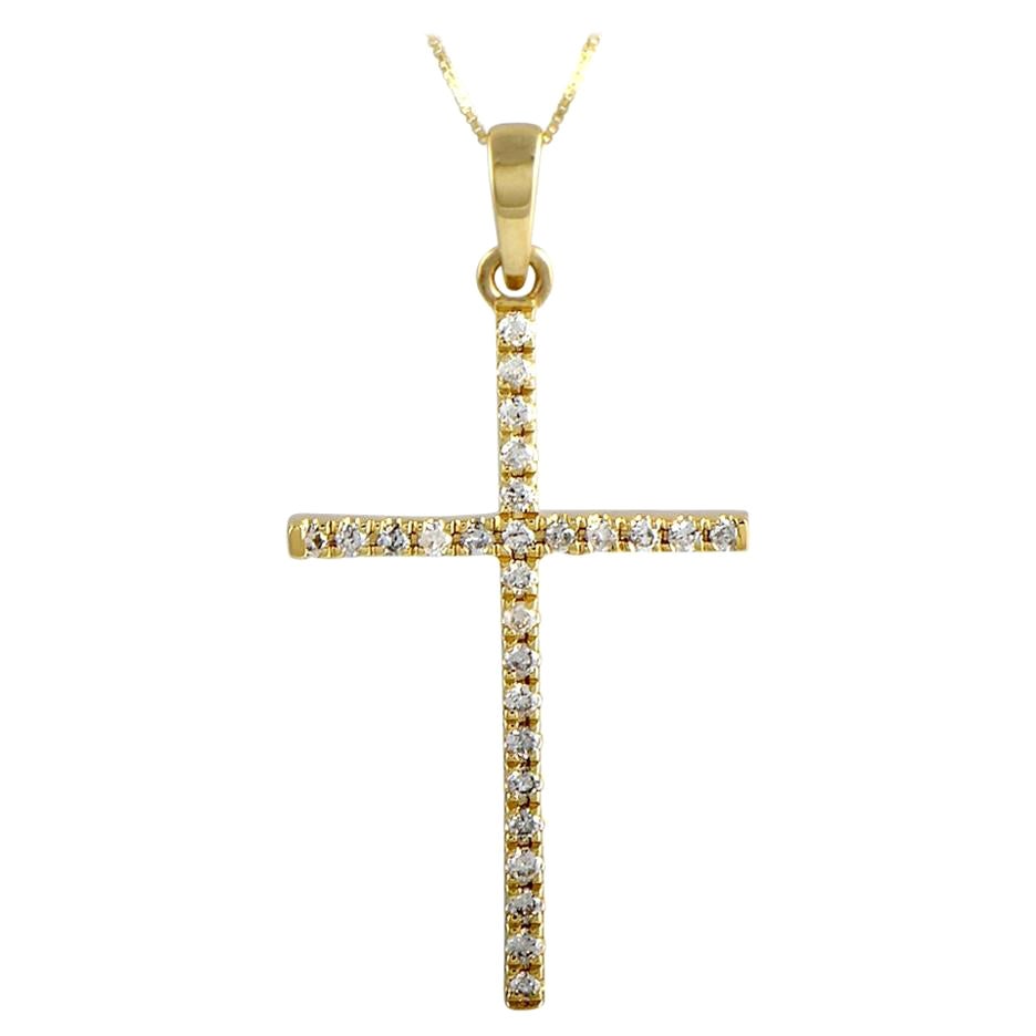 14 Karat Yellow Gold Diamond Cross 