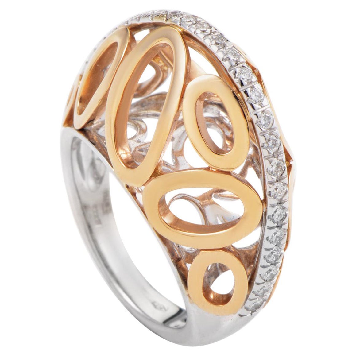 Oro Trend 18 Karat Yellow and White Gold Diamond Ovals Band Ring For Sale