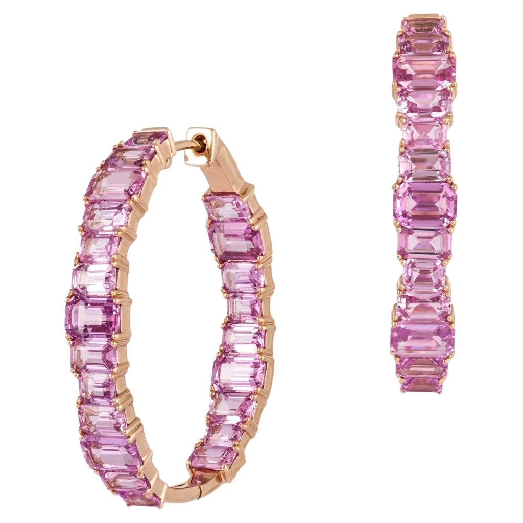 NWT $16, 000 18KT Fancy Large Glittering Fancy Pink Sapphire Hoop Earrings For Sale