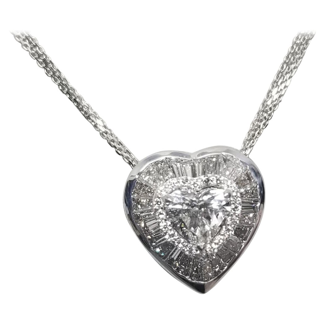 EGL Certified Heart Shape Diamond G SI3 1.40 Cts. in Baguette and Round Halo Set For Sale