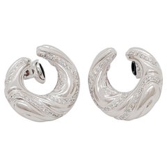 White Diamond Semi Hoop Earrings in Platinum and 18k