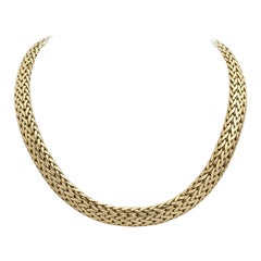 14 Karat Yellow Gold, Wheat Chain Link Neck Collar