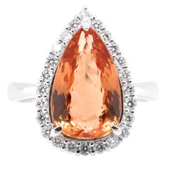 6.74 Carat Natural Imperial Topaz and Diamond Cocktail Ring Set in Platinum